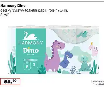 Ráj drogerie Harmony Dino dětský 3vrstvý toaletní papír, role 17,5 m, 8 rolí nabídka