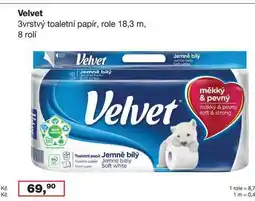 Ráj drogerie Velvet 3vrstvý toaletní papír, role 18,3 m, 8 rolí nabídka