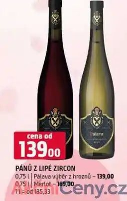 Terno PÁNŮ z lipé zircon 0,75l Pálava výběr z hroznů Merlot nabídka