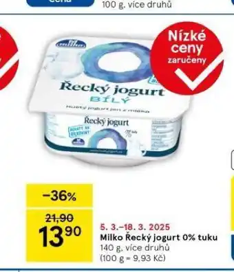 Tesco Milko řecký jogurt 0% tuku nabídka