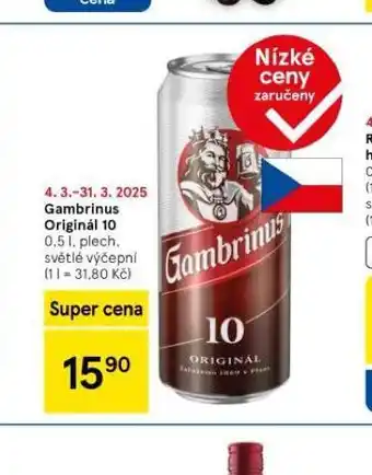 Tesco Pivo gambrinus originál 10 nabídka