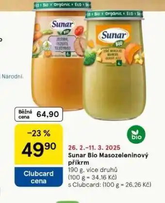 Tesco Sunar bio masozeleninový příkrm nabídka