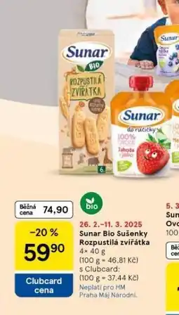 Tesco Sunar bio sušenky rozpustilá zvířátka nabídka