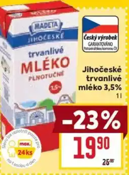 Billa Jihočeské trvanlivé mléko 3,5% nabídka