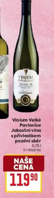 Billa Vinium velké pavlovice jakostní vína spřívlastkem pozdní sběr nabídka