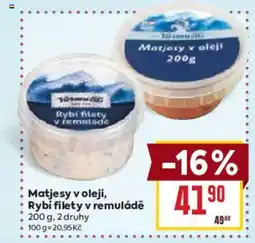 Billa Matjesy v oleji, rybí filety v remuládě nabídka