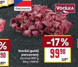 Billa Hovězí guláš porcovaný cena za 400 g nabídka