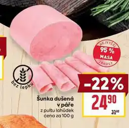 Billa Šunka dušená v páře z pultu lahůdek cena za 100 g nabídka