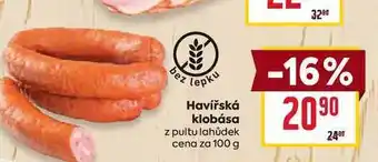 Billa Havířská klobása z pultu lahůdek cena za 100 g nabídka