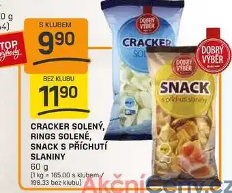 Flop CRACKER SOLENÝ, RINGS SOLENÉ, SNACK S PŘÍCHUTÍ SLANINY 60 g nabídka