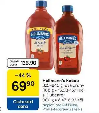 Tesco Hellmann's Kečup, 825-840 g. dva druhy nabídka