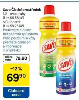 Tesco Savo Čisticí prostředek, 1,2 1, dva druhy nabídka