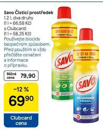 Tesco Savo Čisticí prostředek, 1,2 1, dva druhy nabídka