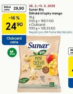 Tesco Sunar Bio Dětské křupky mango, 18 g nabídka