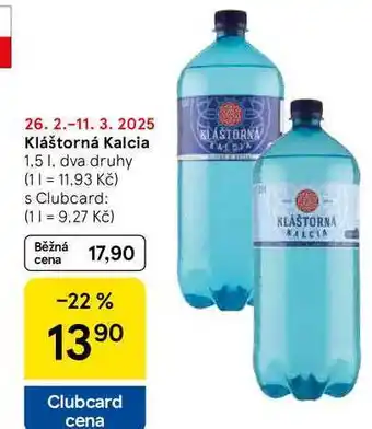 Tesco Kláštorná Kalcia, 1.5 l nabídka