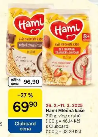 Tesco Hami Mléčná kaše, 210 g, více druhů nabídka