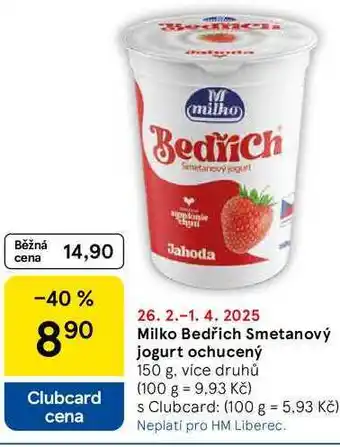 Tesco Milko Bedřich Smetanový jogurt ochucený, 150 g, více druhů nabídka