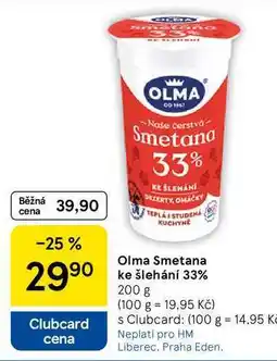 Tesco Olma Smetana ke šlehání 33%, 200 g nabídka