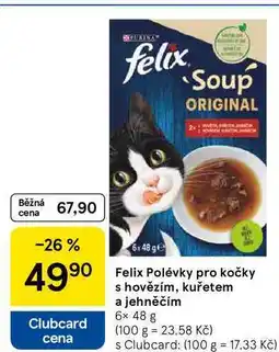 Tesco Felix Polévky pro kočky s hovězím, kuřetem a jehněčím, 6x 48 g nabídka