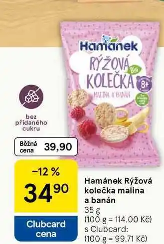 Tesco Hamánek Rýžová kolečka malina a banán, 35 g nabídka