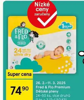 Tesco Fred & Flo Premium Dětské pleny, 24-50 ks, vice druhů nabídka