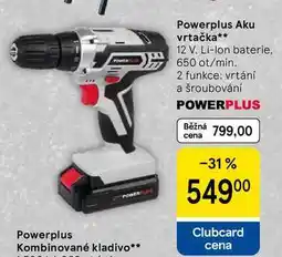 Tesco Powerplus Aku vrtačka, 12 V. Li-Ion baterie, 650 ot/min, 2 funkce: vrtání a šroubování nabídka