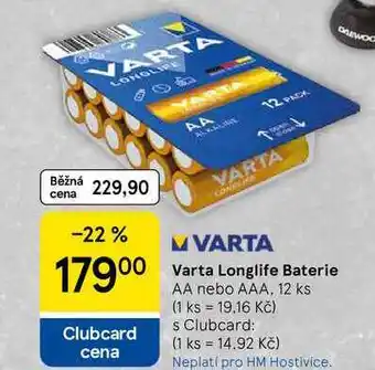 Tesco Varta Longlife Baterie AA nebo AAA, 12 ks nabídka