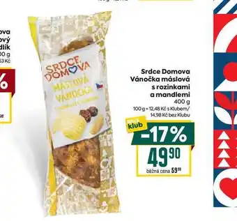 Billa Srdce Domova Vánočka máslová s rozinkami a mandlemi 400 g nabídka