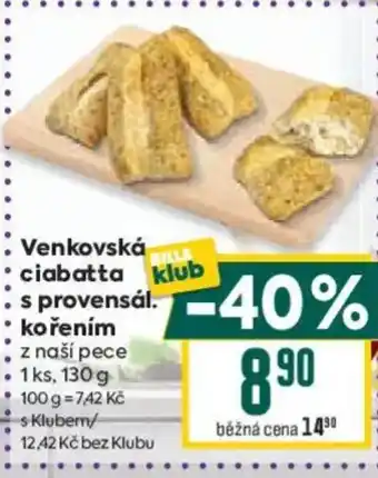 Billa Venkovská ciabatta s provensál kořením nabídka