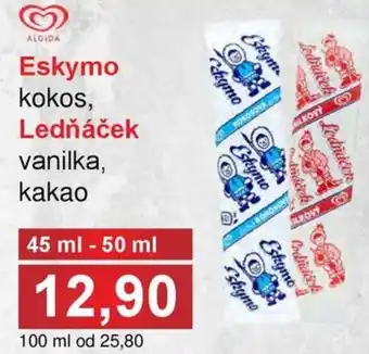 Jip Eskymo kokos, Ledňáček vanilka, kakao nabídka