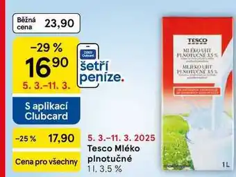 Tesco Tesco Mléko plnotučné, 1 l nabídka