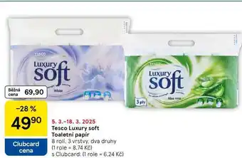 Tesco Tesco Luxury soft Toaletní papír, 8 rolí, 3 vrstvy nabídka