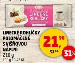 Penny Market LINECKÉ ROHLÍČKY POLOMÁČENÉ S VIŠŇOVOU NÁPLNÍ, 210 g nabídka