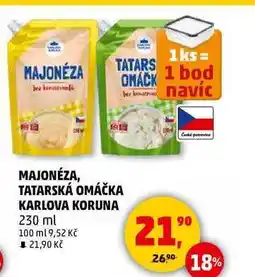 Penny Market MAJONÉZA, TATARSKÁ OMÁČKA KARLOVA KORUNA, 230 ml nabídka