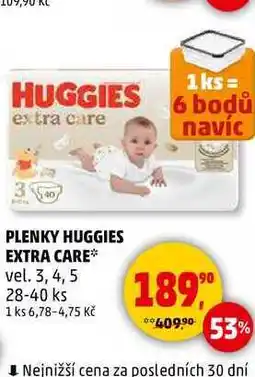 Penny Market PLENKY HUGGIES EXTRA CARE vel. 3, 4, 5, 28-40 ks nabídka