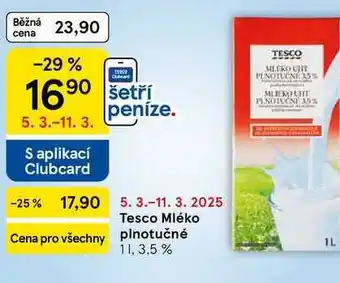 Tesco Tesco Mléko plnotučné 3,5%, 1 l nabídka