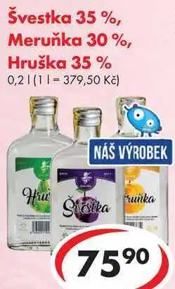 CBA Švestka 35 %, Meruňka 30%, Hruška 35 %, 0,2 l nabídka