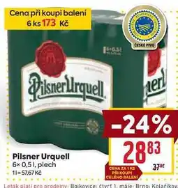 Billa Pilsner Urquell 6x 0,51, plech nabídka