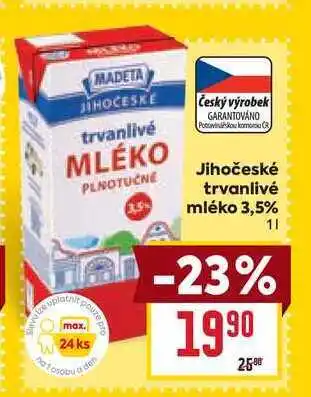 Billa Jihočeské trvanlivé mléko 3,5% 1l nabídka