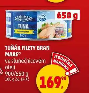 Penny Market TUŇÁK FILETY GRAN MARE ve slunečnicovém oleji, 900/650 g nabídka