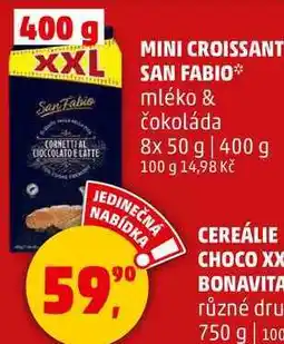 Penny Market MINI CROISSANT SAN FABIO mléko & čokoláda, 8x 50 g, 400 g nabídka