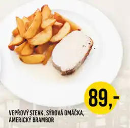 Jip Vepřový steak, sýrová omáčka, americký brambor nabídka