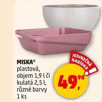 Penny Market MISKA plastová, objem 1,9 l či kulatá 2,5 l, různé barvy, 1 ks nabídka