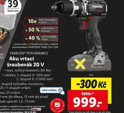 Lidl PARKSIDE® PERFORMANCE Aku vrtací šroubovák 20 V nabídka