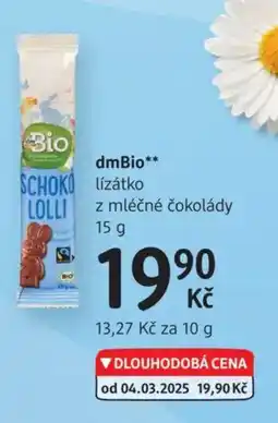 dm drogerie DmBio lízátko z mléčné čokolády nabídka