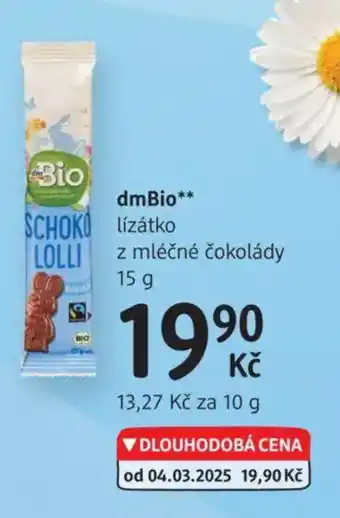 dm drogerie DmBio lízátko z mléčné čokolády nabídka