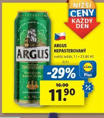 Lidl Pivo argus nepasterovaný nabídka