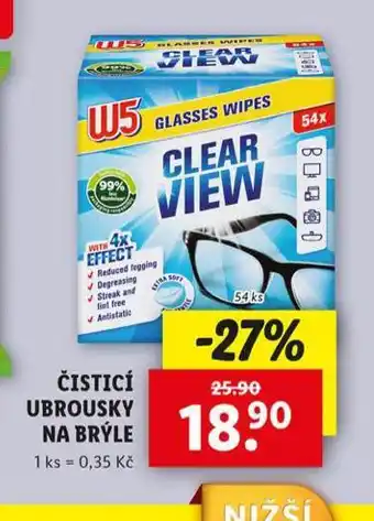 Lidl W5 čistící ubrousky na brýle nabídka