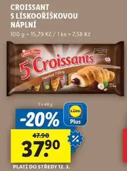 Lidl CROISSANT S LÍSKOOŘÍŠKOVOU NÁPLNÍ,5 x48 g nabídka