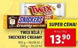 Lidl TWIX BÍLÁ/SNICKERS CREAMY, 36,5 g/46 g nabídka